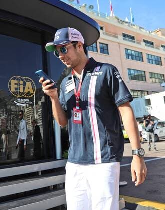 Sergio Perez Sahara Force India F1 Team with Mobile Grand Prix of Monaco 2018 Race Motorsport Formula 1 24 05 2018 Grand Prix of Monaco 2018 Race Motorsport Formula 1 24 05 2018 Monte Carlo Copyright: xIllman Eibner-Pressefotox EP_ANS