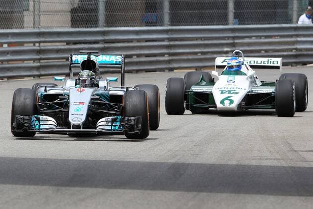 24th May 2018, Circuit de Monaco, Monaco, Monte Carlo; Monaco Formula 1 Grand Prix, Thursday practice sessions and press conference PK Pressekonferenz Nico and Keke Rosberg show laps  ActionPlus12028351 Octane