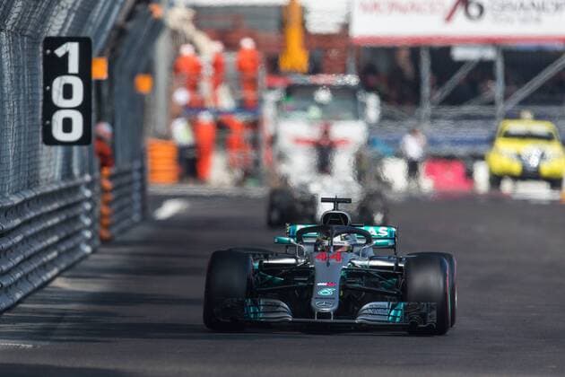 Lewis Hamilton Mercedes AMG Petronas Formula One team with his car on the track Grand Prix of Monaco 2018 Race Motorsport Formula 1 24 05 2018 Grand Prix of Monaco 2018 Race Motorsport Formula 1 24 05 2018 Monte Carlo Copyright: xIllman Eibner-Pressefotox EP_ANS