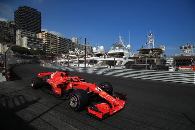 Sebastian Vettel Scuderia Ferrari with his car in the harbor passage Grand Prix of Monaco 2018 Race Motorsport Formula 1 24 05 2018 Grand Prix of Monaco 2018 Race Motorsport Formula 1 24 05 2018 Monte Carlo Copyright: xIllman Eibner-Pressefotox EP_ANS