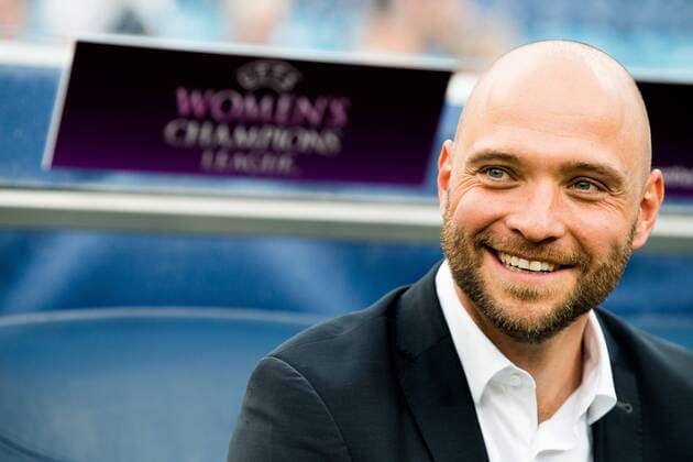 180524 Stephan Lerch head coach of Wolfsburg ahead of the UEFA Womens Champions League final between VfL Wolfsburg and Olympique Lyonnais on May 24, 2018 in Kyiv Photo Vegard Wivestad Grott BILDBYRAN Code VG 170174  Copyright: VEGARDxWIVESTADxGRoTT BB180524BB024