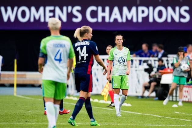 180524 Nilla Fischer and Caroline Graham Hansen or Wolfsburg and Ada Hegerberg or Lyon during the UEFA Womens Champions League final between Wolfsburg and Olympique Lyonnais on May 24, 2018 in Kyiv Photo Vegard Wivestad Cave BILDBYRAN Code VG 170174  Copyright: VEGARDxWIVESTADxGRoTT BB180524BB043