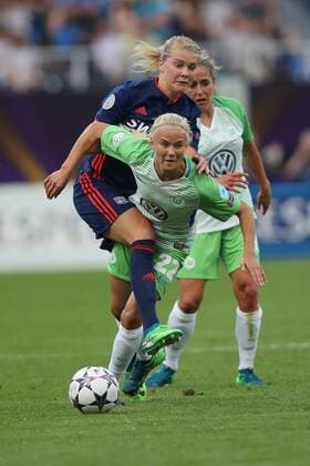 WOMEN SOCCER - UEFA Women CL, Wolfsburg vs Lyon KIEV,UKRAINE,24.MAY.18 - WOMEN SOCCER - UEFA Women Champions League, final, VfL Wolfsburg vs Olympique Lyon. Image shows Ada Hegerberg (Lyon) and Pernille Harder (Wolfsberg) . GEPAxpictures xMaticxKlansek