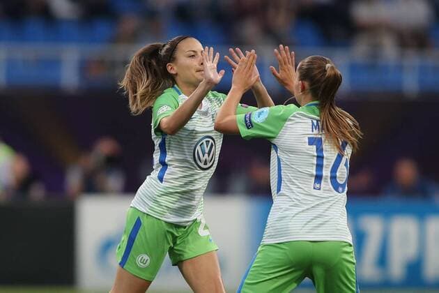 WOMEN SOCCER - UEFA Women CL, Wolfsburg vs Lyon KIEV,UKRAINE,24.MAY.18 - WOMEN SOCCER - UEFA Women Champions League, final, VfL Wolfsburg vs Olympique Lyon. Image shows Joelle Wedemeyer and Noel Maritz (Wolfsburg). GEPAxpictures xMaticxKlansek