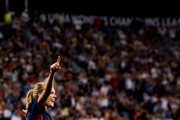 180524 Ada Hegerberg of Lyon celebrates after 3 1 during the UEFA Womens Champions League final between VfL Wolfsburg and Olympique Lyonnais on May 24 2018 in Kyiv Photo Vegard Wivestad Cave BILDBYRAN Code VG 170174  Copyright: VEGARDxWIVESTADxGRoTT BB180524BB074