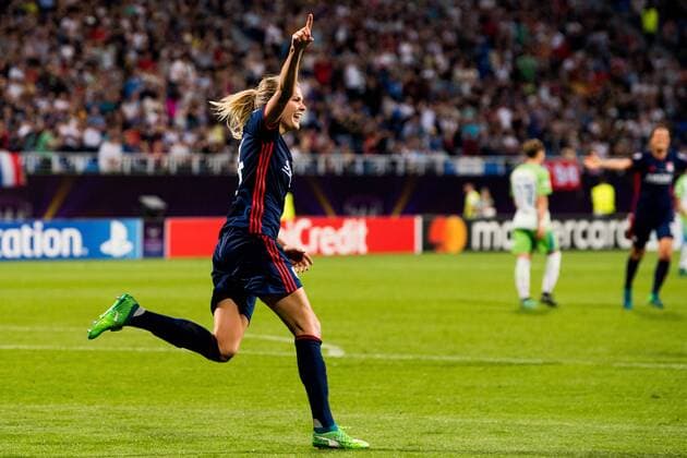 180524 Ada Hegerberg of Lyon celebrates after 3 1 during the UEFA Womens Champions League final between VfL Wolfsburg and Olympique Lyonnais on May 24 2018 in Kyiv Photo Vegard Wivestad Cave BILDBYRAN Code VG 170174  Copyright: VEGARDxWIVESTADxGRoTT BB180524BB076
