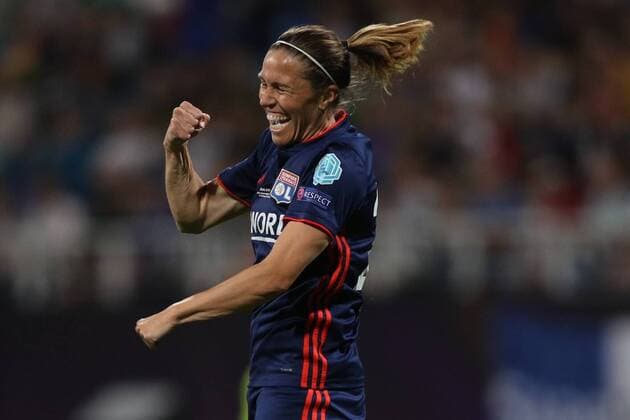 WOMEN SOCCER - UEFA Women CL, Wolfsburg vs Lyon KIEV,UKRAINE,24.MAY.18 - WOMEN SOCCER - UEFA Women Champions League, final, VfL Wolfsburg vs Olympique Lyon. Image shows the rejoicing of Camille Abily (Lyon). GEPAxpictures xMaticxKlansek