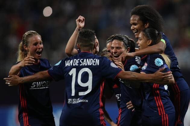 WOMEN SOCCER - UEFA Women CL, Wolfsburg vs Lyon KIEV,UKRAINE,24.MAY.18 - WOMEN SOCCER - UEFA Women Champions League, final, VfL Wolfsburg vs Olympique Lyon. Image shows the rejoicing of Lyon. GEPAxpictures xMaticxKlansek