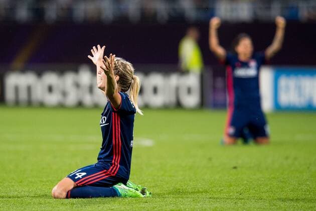 180524 Ada Hegerberg of Lyon celebrates after winning the UEFA Womens Champions League final between VfL Wolfsburg and Olympique Lyonnais on May 24, 2018 in Kyiv Photo Vegard Wivestad Cave BILDBYRAN Code VG 170174  Copyright: VEGARDxWIVESTADxGRoTT BB180524BB084