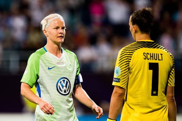 180524 Nilla Fischer or Wolfsburg looks dejected after the UEFA Womens Champions League final between VfL Wolfsburg and Olympique Lyonnais on May 24, 2018 in Kyiv Photo Vegard Wivestad Cave BILDBYRAN Code VG 170174  Copyright: VEGARDxWIVESTADxGRoTT BB180524BB087