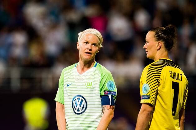 180524 Nilla Fischer or Wolfsburg looks dejected after the UEFA Womens Champions League final between VfL Wolfsburg and Olympique Lyonnais on May 24, 2018 in Kyiv Photo Vegard Wivestad Cave BILDBYRAN Code VG 170174  Copyright: VEGARDxWIVESTADxGRoTT BB180524BB088