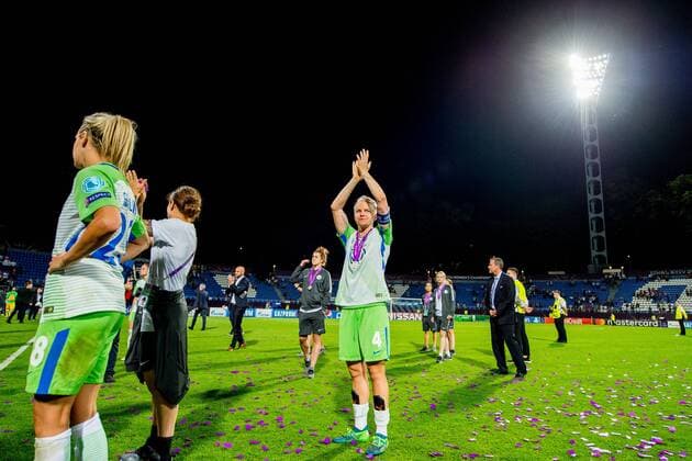 180524 Nilla Fischer or Wolfsburg looks dejected after the UEFA Womens Champions League final between VfL Wolfsburg and Olympique Lyonnais on May 24, 2018 in Kyiv Photo Vegard Wivestad GRAD PICTURES N Code VG 170174  Copyright: VEGARDxWIVESTADxGR¯TT BB180524BB114