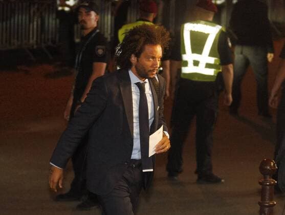 May 24, 2018 - Kiev, Ukraine - Real Madrid s Marcelo arrives at the team s hotel in Kiev, Ukraine, May 24, 2018. The 2018 UEFA Champions League Cup final football match between Real Madrid and Liverpool FC will held on May 26 at the Olimpiyskiy Stadium. Real Madrid v Liverpool - UEFA Champions League Final Previews  - ZUMAn230 20180524_zaa_n230_1311 Copyright: xStrx