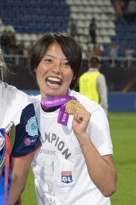 Saki Kumagai of Lyon with Medal during the UEFA Women s Champions League Final match between VfL Wolfsburg 1-4 Olympique Lyon at Valeriy Lobanovskyi Dynamo Stadium in Kiev, Ukraine, on May 24, 2018. Noxthirdxpartyxsales  (78857235)