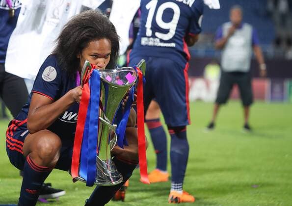 May 24, 2018 - Kiev, Ukraine - Wendie Renard of Olympique Lyonnais celebrates after the UEFA Women s Champions League final match between VfL Wolfsburg and Olympique Lyonnais on May 24, 2018 in Kiev, Ukraine. VfL Wolfsburg v Olympique Lyonnais - UEFA Womens Champions League Final  - ZUMAn230 20180524_zaa_n230_1344 Copyright: xAhmadxMorax