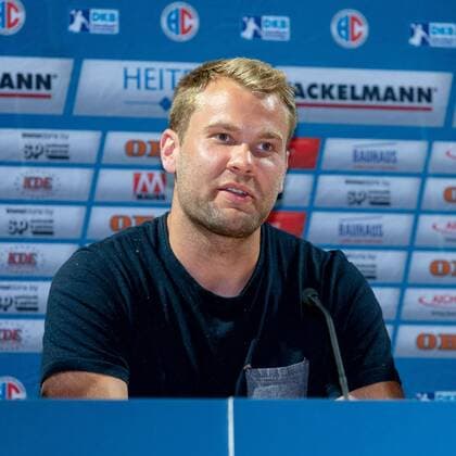 25 05 2018 Handball 1 Bundesliga Season 2017 2018 HC Erlangen HCE Press Conference Press Conference Media Date Presentation New Entry Petter Overby ThHa Petter Overby 9 HC Erlangen HCE