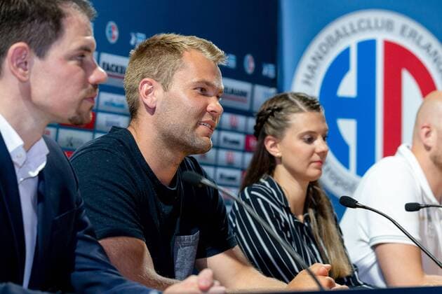 25 05 2018 Handball 1 Bundesliga Season 2017 2018 HC Erlangen HCE Press Conference Press Conference Media Date Presentation New Entry Petter Overby ThHa Petter Overby HC Erlangen HCE