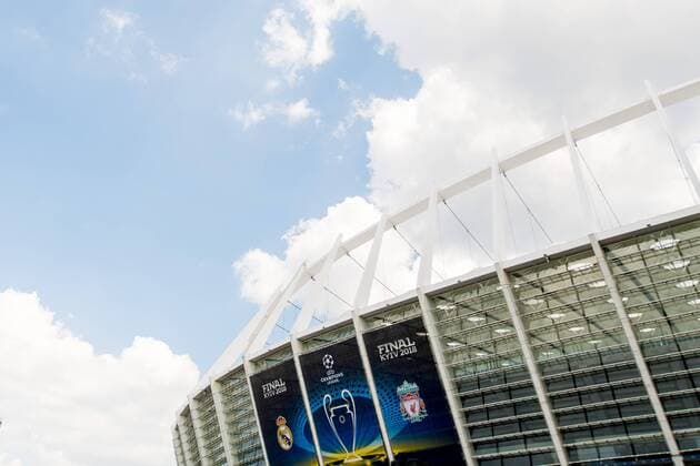 180525 General exterior view of the NSC Olimpiyskiy stadium ahead of the UEFA Champions League final between Real Madrid and Liverpool on May 25, 2018 in Kyiv Photo Vegard Wivestad GRAD PICTURE BENCH N Code VG 170175  Copyright: VEGARDxWIVESTADxGR¯TT BB180525BB001