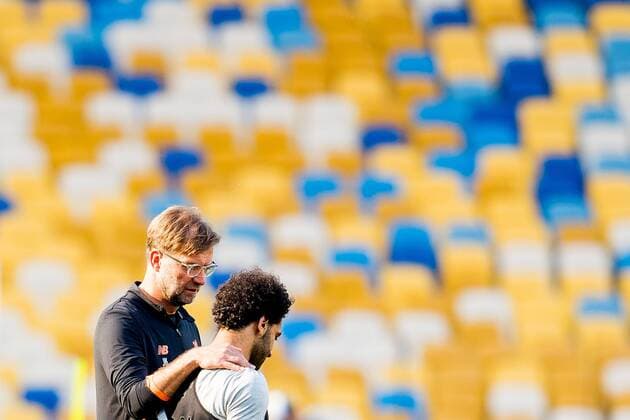 180525 Jürgen Klopp head coach of Liverpool and Mohamed Salah during a training session on May 25, 2018 in Kyiv Photo Vegard Wivestad GREEN PICTURE BODY N Code VG 170176  Copyright: VEGARDxWIVESTADxGR¯TT BB180525BB040