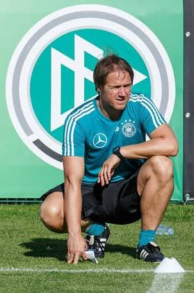 Eppan Italy 25 05 2018 DFB training camp national team assistant coach Thomas Schneider GER looks DeFodi507