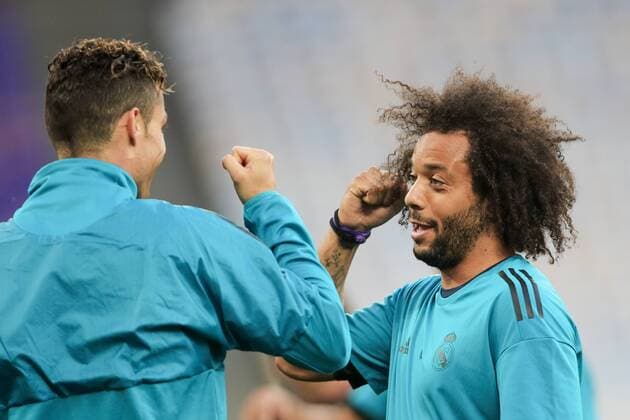SOCCER - UEFA CL final, Liverpool vs Real, preview KIEV,UKRAINE,25.MAY.18 - SOCCER - UEFA Champions League, final, Liverpool FC vs Real Madrid CF, preview, training of Real. Image shows Cristiano Ronaldo (Madrid) and Marcelo (Madrid). GEPAxpictures xMaticxKlansek