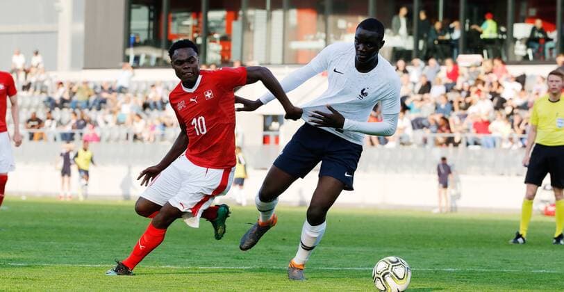 25 05 2018 Tissot Arena Biel SWITZERLAND Football International U21 Switzerland France Dimitri Oberlin Switzerland U21 v Mouctar Diakhaby France U21
