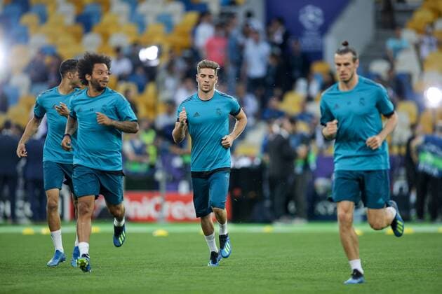 SOCCER - UEFA CL final, Liverpool vs Real, preview KIEV,UKRAINE,25.MAY.18 - SOCCER - UEFA Champions League, final, Liverpool FC vs Real Madrid CF, preview, training of Real. Image shows Marcelo (Madrid), Luca Zidane (Madrid) and Gareth Bale (Madrid). GEPAxpictures xMaticxKlansek