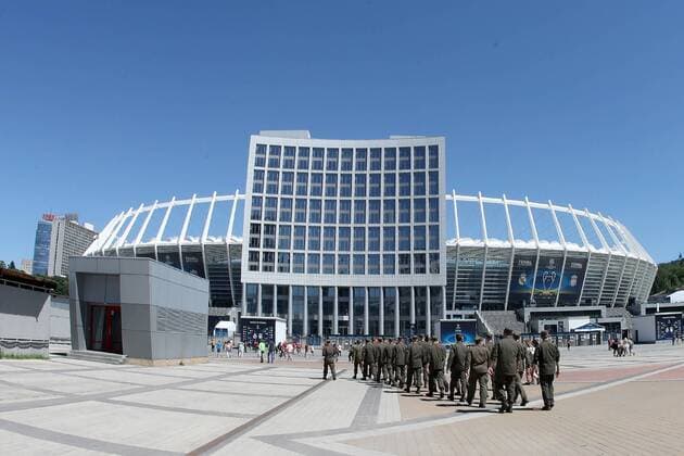 Ukraine armed forces personnel prepare to enter the stadium ahead of the 2018 UEFA Champions League final between CF Real Madrid and Liverpool FC at the NSC Olimpiyskiy Stadium, Kyiv, Ukraine on 26 05 2018 CF Real Madrid v Liverpool FC UCLF_2018