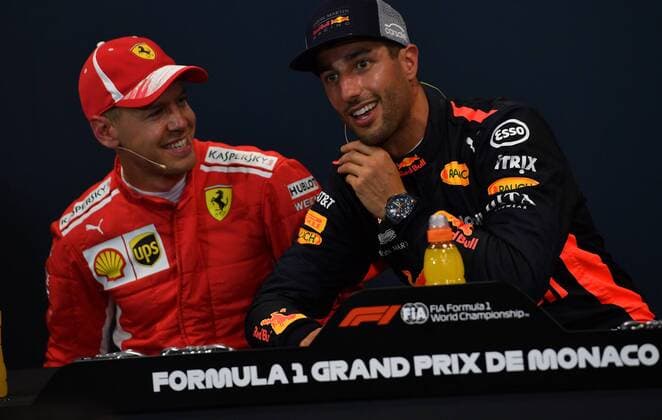 Sebastian Vettel Scuderia Ferrari Daniel Ricciardo Red Bull Formula 1 GP Monaco 26 05 2018 Photo mspb Jerry Andre Sebastian Vettel Daniel Ricciardo formula 1 GP Monaco 2018