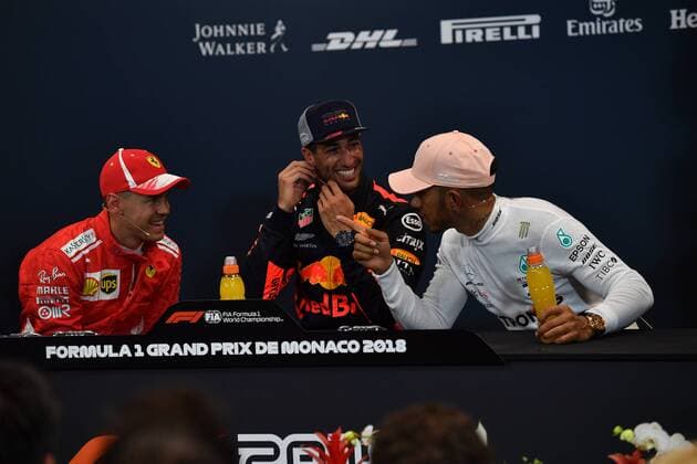Sebastian Vettel Scuderia Ferrari Daniel Ricciardo Red Bull Racing Lewis Hamilton Mercedes Grand Prix formula 1 GP Monaco 26 05 2018 Photo mspb Jerry Andre Sebastian Vettel Daniel Ricciardo Lewis Hamilton formula 1 GP Monaco 2018