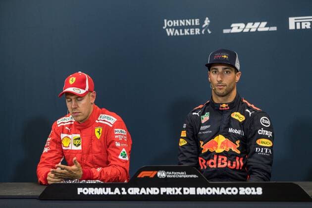 v l Sebastian Vettel Ferrari Daniel Ricciardo Aston Martin Red Bull Racing Grand Prix of Monaco 2018 Race Motorsport Formula 1 26 05 2018 Grand Prix of Monaco 2018 Race Motorsport Formula 1 26 05 2018 Monte Carlo Copyright: xIllman Eibner-Pressefotox EP_Illmann
