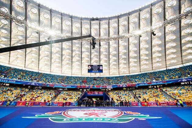 180526 General interior view of NSC Olimpiyskiy stadium ahead of the UEFA Champions League final between Real Madrid and Liverpool on May 26, 2018 in Kyiv Photo Vegard Wivestad Grott BILDBYRAN Code VG 170178  Copyright: VEGARDxWIVESTADxGRoTT BB180526BB499