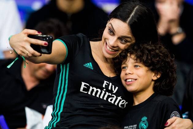 180526 Clarisse Alves wife and Enzo Alves Vieira son of Real Madrid player Marcelo not pictured in the stands ahead of the UEFA Champions League final between Real Madrid and Liverpool on May 26, 2018 in Kyiv Photo Vegard Wivestad Gray BILDBYR N Code VG 170178  Copyright: VEGARDxWIVESTADxGR¯TT BB180526BB667