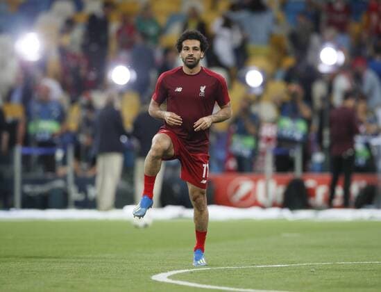 Mohamed Salah of Liverpool warms up during the UEFA Champions League Final match at the NSK Olimpiyskiy Stadium, Kiev. Picture date 26th May 2018. Picture credit should read: David Klein Sportimage EDITORIAL USE ONLY. No use with unauthorised audio, video, data, fixture lists, club league logos or live services. Online in-match use limited to 120 images, no video emulation. No use in betting, games or single club league player publications.