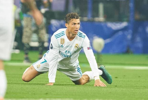 Cristiano RONALDO Real Madrid 7 emotions disappointed disappointment frustration frustrated despair desperation grief sadly lying on the ground REAL MADRID FC LIVERPOOL Football UEFA Champions League Final Kiev Ukraine May 26 2018 CL Season 2017 2018