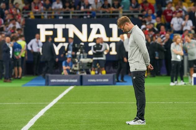 Juergen KLOPP Coach Liverpool Emotions disappointed Disappointment Frustration Frustrated Grief Sad Desperate Despair REAL MADRID FC LIVERPOOL Football UEFA Champions League Final Kiev Ukraine May 26 2018 CL Season 2017 2018