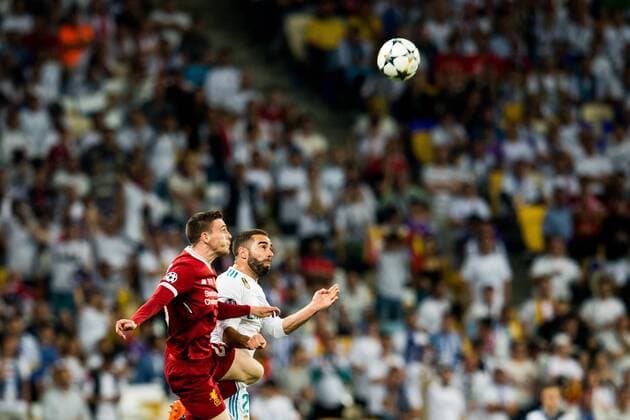 180526 Andy Robertson or Liverpool and Dani Carvajal of Real Madrid during the UEFA Champions League final between Real Madrid and Liverpool on May 26, 2018 in Kyiv Photo Vegard Wivestad Grott BILDBYRAN Code VG 170178  Copyright: VEGARDxWIVESTADxGRoTT BB180526ZP004