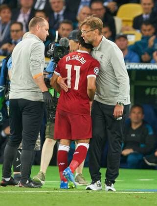 Mohamed SALAH Liverpool 11 injured Juergen KLOPP Coach Liverpool is recovering REAL MADRID FC LIVERPOOL Football UEFA Champions League Final Kiev Ukraine May 26 2018 CL Season 2017 2018