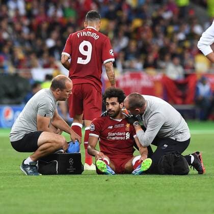 Football Champions League Final Real Madrid Liverpool on 26 05 2018 at the Olympic Stadium in Kiev Mohamed Salah Liverpool injured on the ground xRx