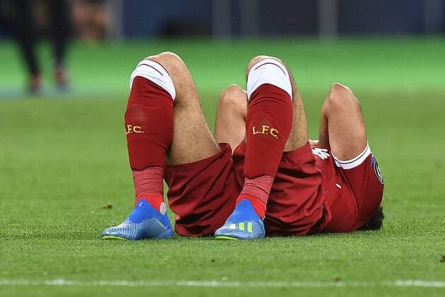 Football Champions League Final Real Madrid Liverpool on 26 05 2018 at the Olympic Stadium in Kiev Mohamed Salah Liverpool injured on the ground xRx