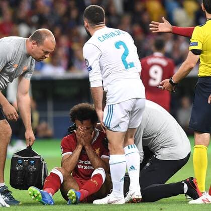 Football Champions League Final Real Madrid Liverpool on 26 05 2018 at the Olympic Stadium in Kiev Mohamed Salah Liverpool injured on the ground xRx