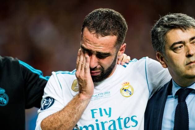 180526 Dani Carvajal or Real Madrid with an injury during the UEFA Champions League final between Real Madrid and Liverpool on May 26, 2018 in Kyiv Photo Vegard Wivestad Grott BILDBYRAN Code VG 170178  Copyright: VEGARDxWIVESTADxGRoTT BB180526ZG011