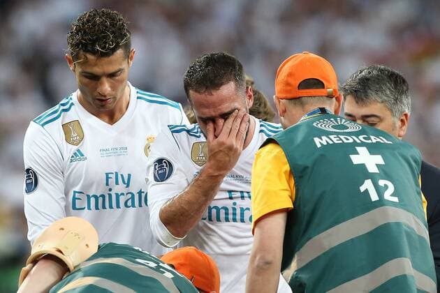 Real Madrid v Liverpool UEFA Champions League Final Daniel Carvajal of Real Madrid has to leave the match through injury the UEFA Champions League Final at the Olympic Stadium, Kiev Content Not Available For UK Newspapers Copyright: xPaulxChestertonx FIL-11844-0045