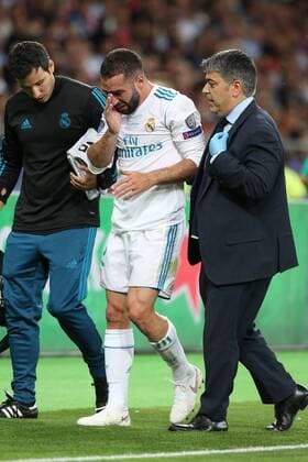 Real Madrid v Liverpool UEFA Champions League Final Daniel Carvajal of Real Madrid has to leave the match through injury the UEFA Champions League Final at the Olympic Stadium, Kiev Content Not Available For UK Newspapers Copyright: xPaulxChestertonx FIL-11844-0051