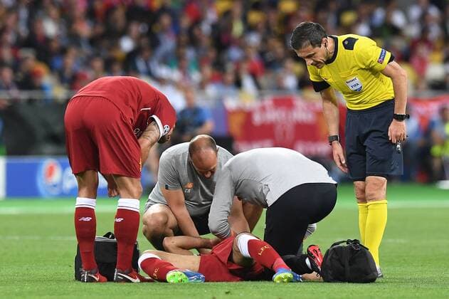 Football Champions League Final Real Madrid Liverpool on 26 05 2018 at the Olympic Stadium in Kiev Mohamed Salah Liverpool injured on the ground xRx