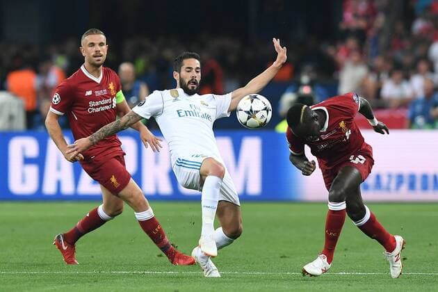 Football Champions League Final Real Madrid Liverpool on 26 05 2018 at the Olympic Stadium in Kiev Jordan Henderson Liverpool left Isco Madrid center Sadio Mane Liverpool right xRx