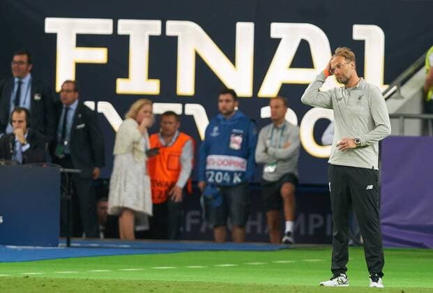 Juergen KLOPP Coach Liverpool Emotions disappointed Disappointment Frustration Frustrated Grief Sad Desperate Despair REAL MADRID FC LIVERPOOL Football UEFA Champions League Final Kiev Ukraine May 26 2018 CL Season 2017 2018