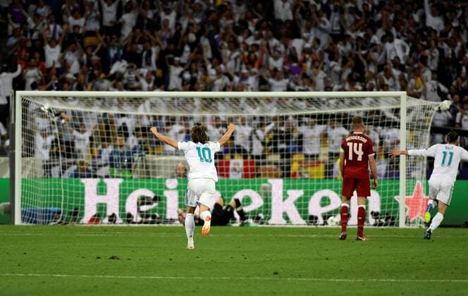 Real Madrid s Luka Modric (C) celebrates a goal of his team during the UEFA Champions League final between Real Madrid and Liverpool FC at the NSC Olimpiyskiy stadium in Kiev, Ukraine, 26 May 2018. UCL Final 2018 - Real Madrid vs Liverpool FC !ACHTUNG: NUR REDAKTIONELLE NUTZUNG!  Copyright: xMykolaxTysx RML01 20180526-636629722015125059
