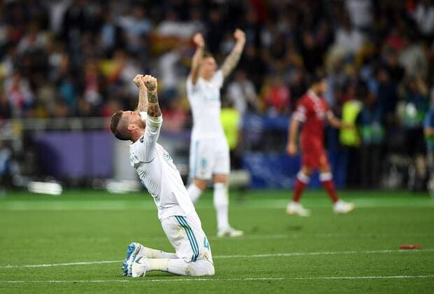 Fußball, Real Madrid gewinnt Champions League Fußball, CL Finale, Real Madrid - FC Liverpool 2018.05.26 Kijow Kiev Pilka nozna Liga Mistrzow Final Sezon 2017 2018 Real Madryt - Liverpool FC N z Sergio Ramos radosc po meczu Foto Rafal Oleksiewicz PressFocus 2018.05.26 Kijow Kiev Football Champions League Final Season 2017 2018 Sergio Ramos radosc po meczu Credit: Rafal Oleksiewicz PressFocus NEWSPIX.PL --- Newspix.pl  20180526PF_RO0152