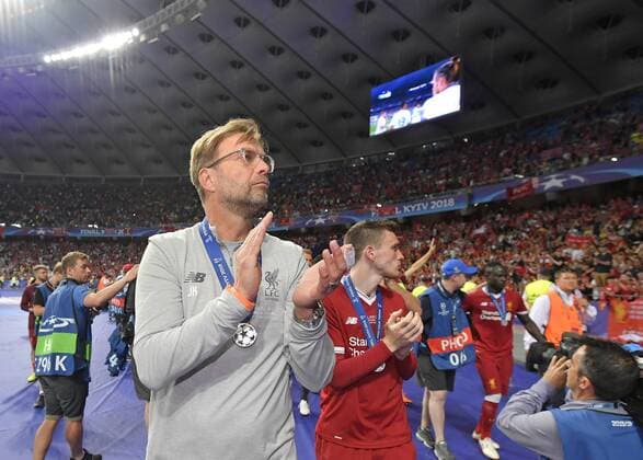 26 05 2018 Football UEFA Champions League Final 2018 Real Madrid FC Liverpool at the Olympic Stadium Kiev Ukraine Coach Jürgen Klopp FC Liverpool thanks the supporters